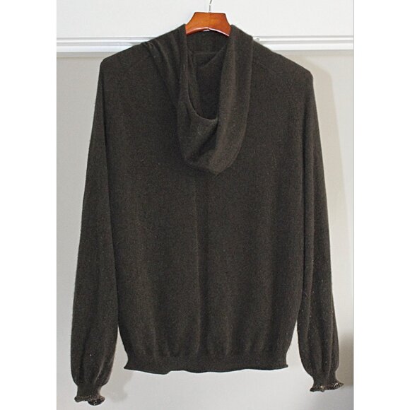 Wrap London - 100% Cashmere Hoodie with Metallic Accent, Forest Green - Picture 7 of 11